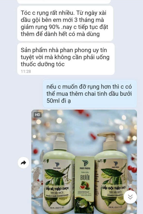 Customer message reporting 90% less hair loss after using pomelo shampoo & conditioner